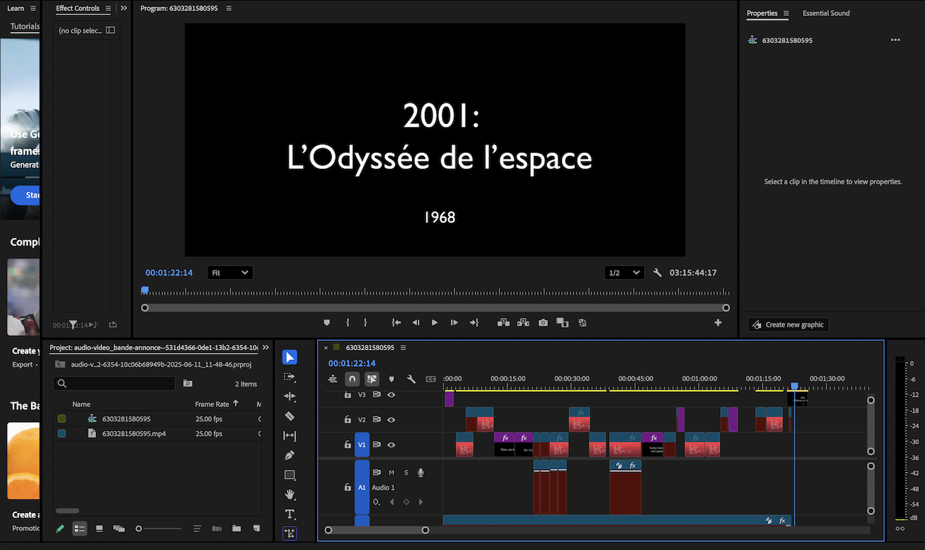 timeline du montage de la bande annonce